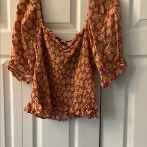 GAP Orange Puff Sleeve Crop Blouse